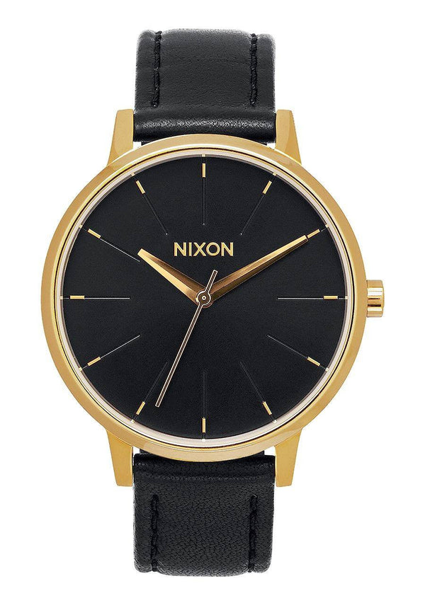 Watches - Nixon Kensington Black Leather Gold Watch, Black Face