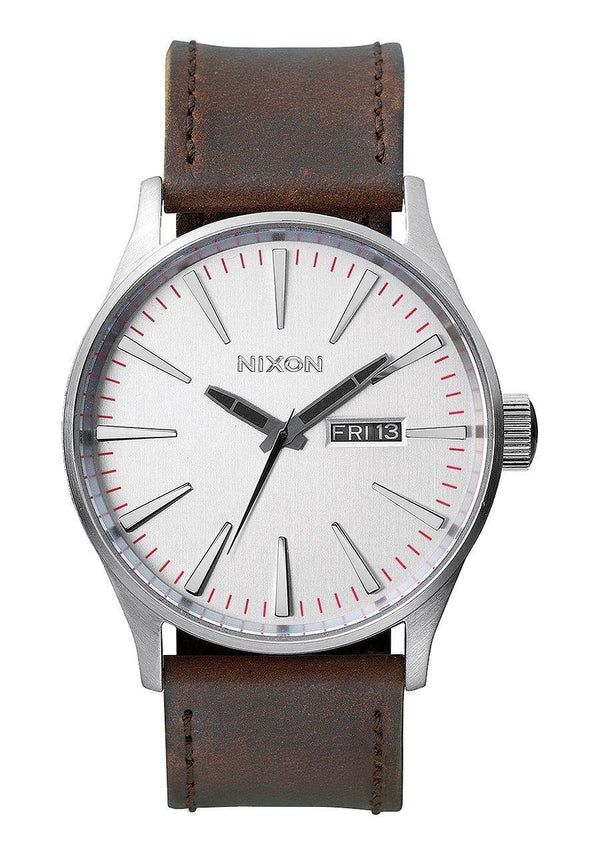 Watches - Nixon Sentry Leather Silver / Brown