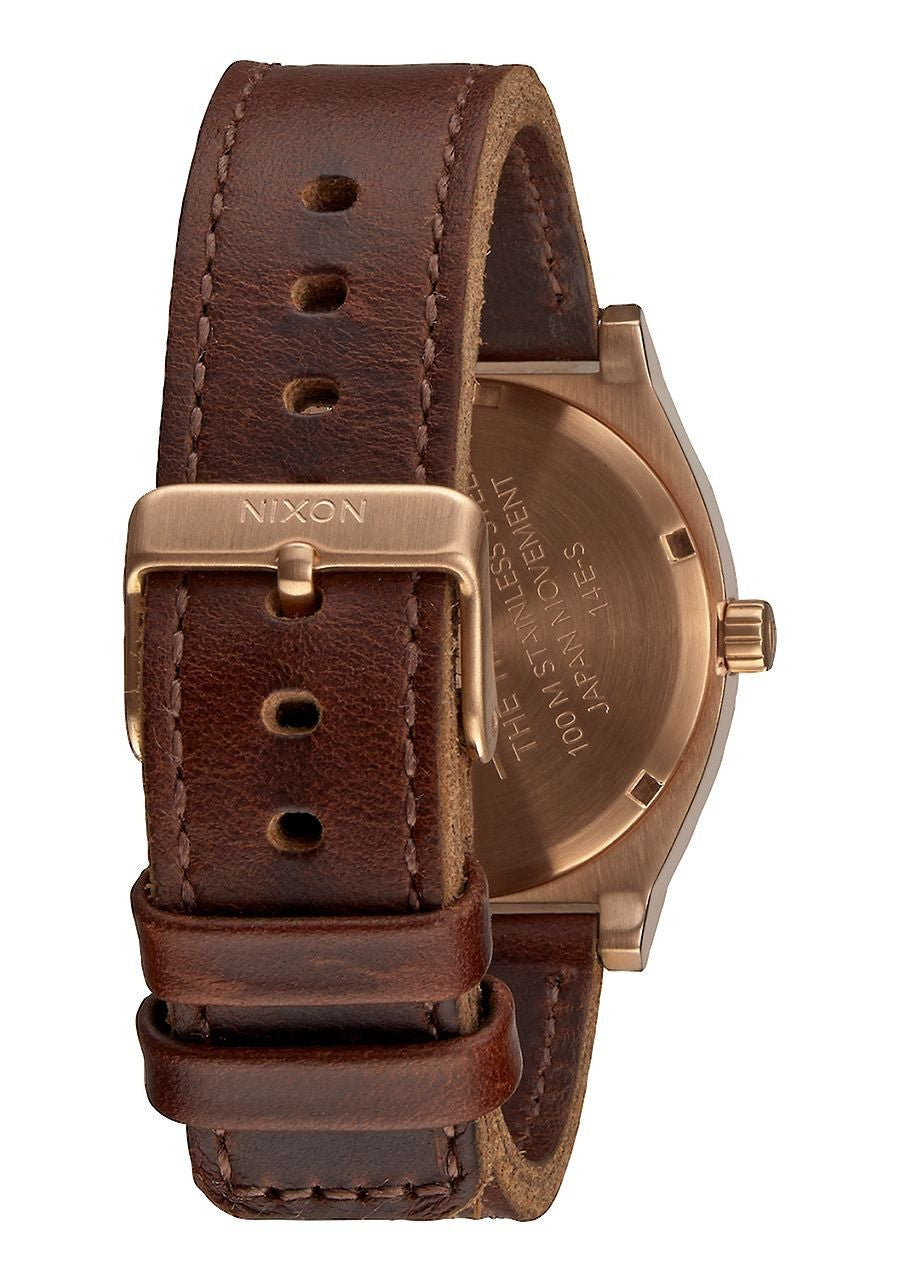 Watches - Nixon The Time Teller Rose Gold / Gunmetal/ Brown Leather Band Watch