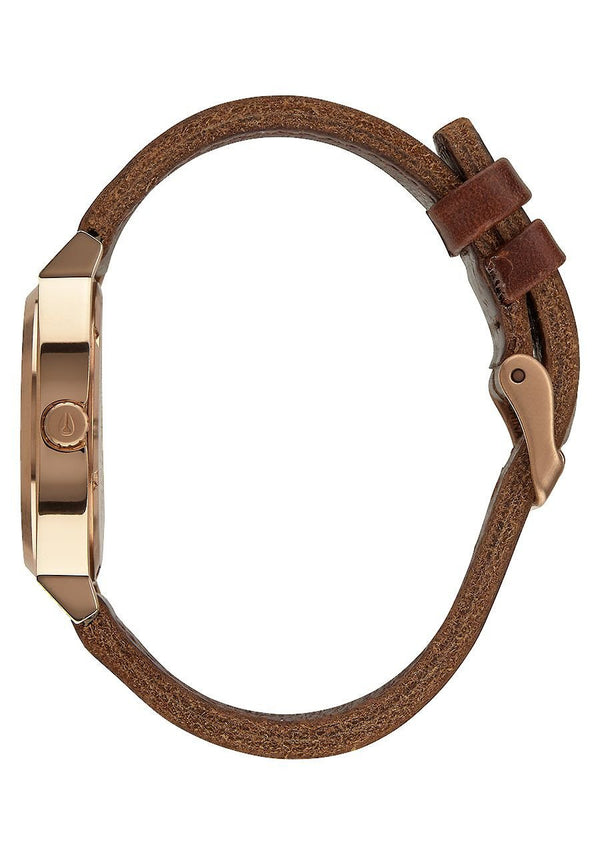 Watches - Nixon The Time Teller Rose Gold / Gunmetal/ Brown Leather Band Watch